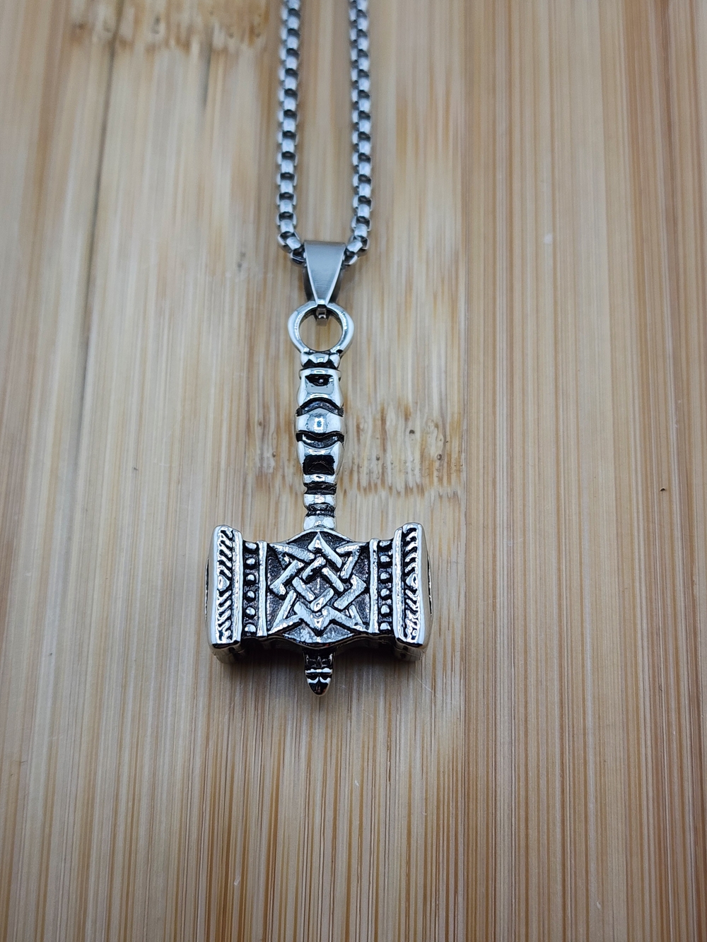 23in Silver Tone Viking Hammer Pendant Necklace - Men's Accessory 0633